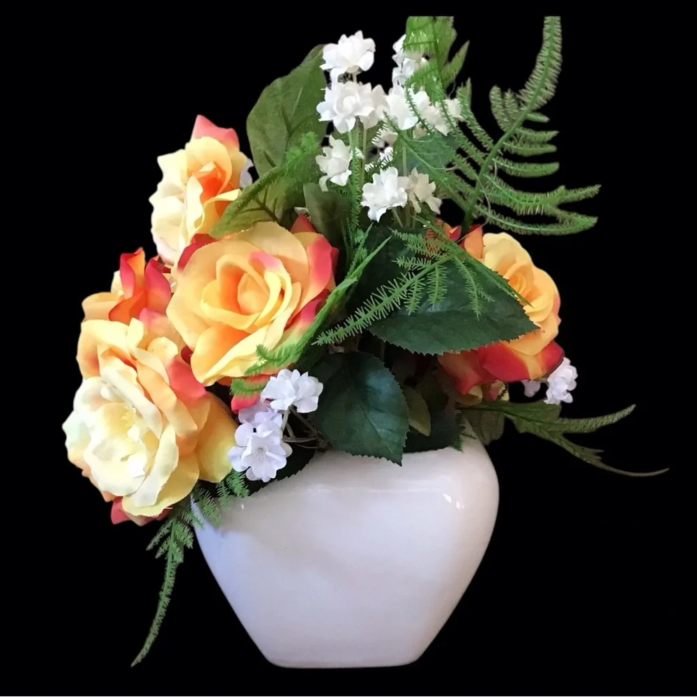 Yellow Rose Floral Centerpiece Arrangement Haeger Floral Ivory Vase